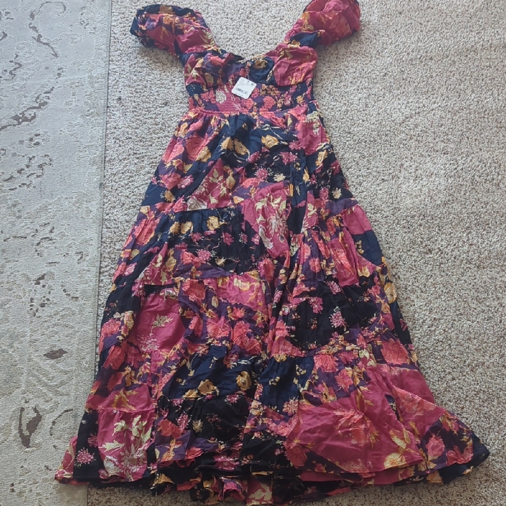 Free People Floral Maxi Dress in Pink and Black